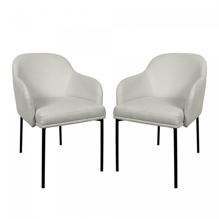 Fauteuil contemporain Loft en cuir vegetalien avec accoudoirs en metal, gris pierre - Lot de 2