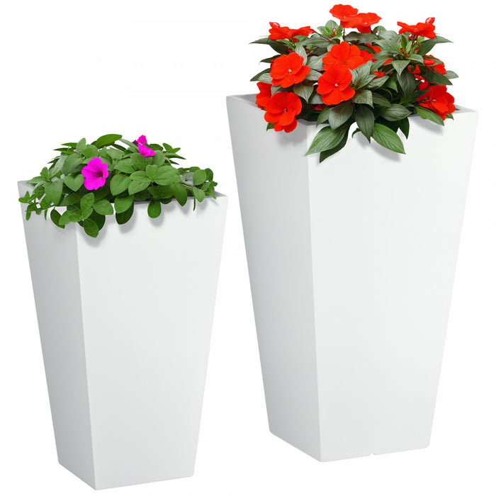 Outsunny Lot de 2 pots de fleurs d'exterieur avec trous de drainage, Blanc