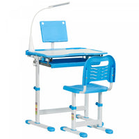 Qaba Ensemble De Bureau Et Chaise Pour Enfants Avec Bureau Inclinable, Lampe A LED, Boite A Stylos,