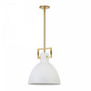 Luminaire suspendu de Dainolite avec abat-jour en métal blanc mat, fini laiton vieilli et 1 ampoule incandescente