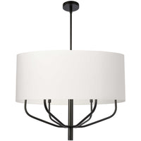 Luminaire suspendu Eleanor de Dainolite avec abat-jour blanc, fini noir mat et 6 ampoules