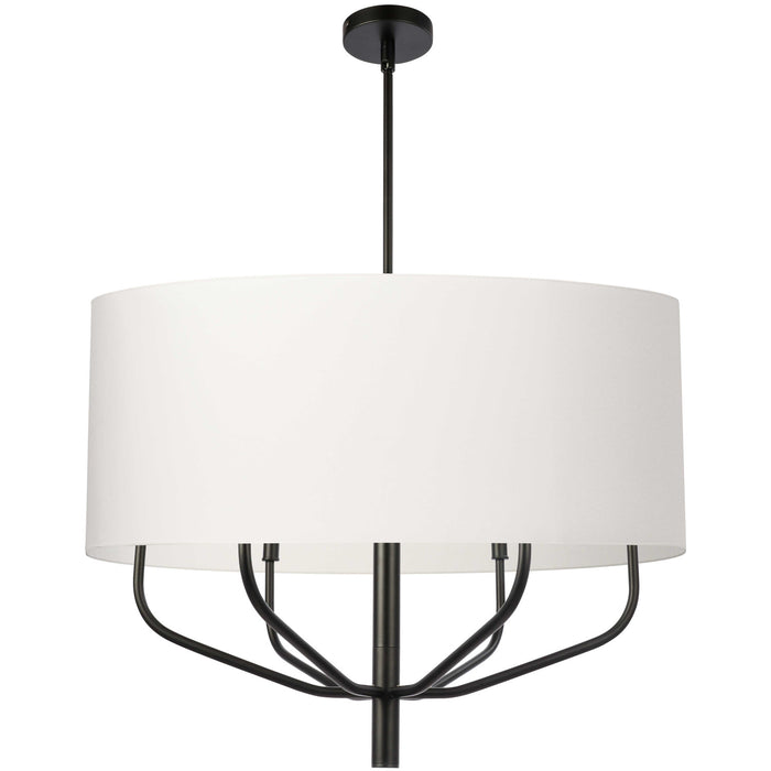 Luminaire suspendu Eleanor de Dainolite avec abat-jour blanc, fini noir mat et 6 ampoules