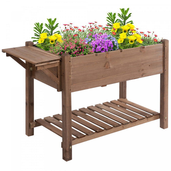 Outsunny 49 '' X 21 '' X 29 '' Support De Plante De Jardin Sureleve Support De Plante De Jardin Sureleve En Bois Jardiniere De Jardin En Bois Pour L'exterieur Avec Planche A Clin, Marron
