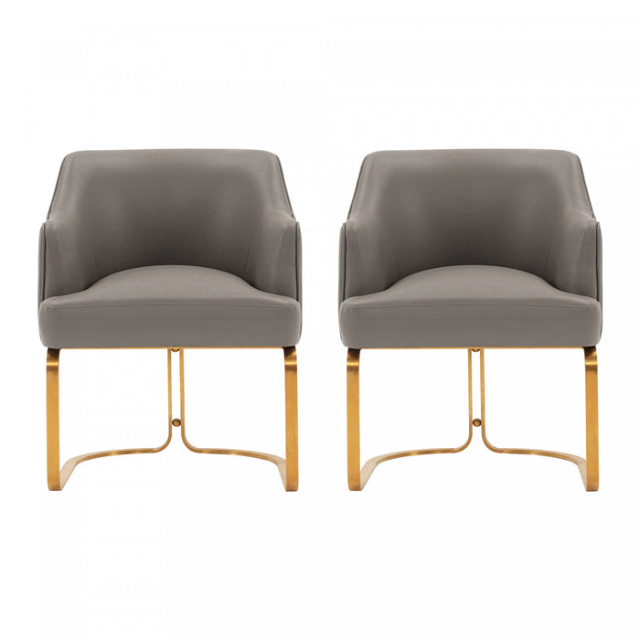 Chaise de salle a manger moderne en bois et cuir vegetalien Raya en taupe - Lot de 2
