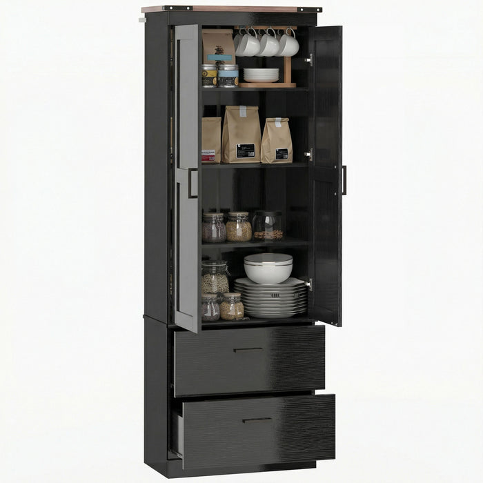 HOMCOM Armoire de Cuisine Haute de 67\" avec Etageres Ajustables, Noir