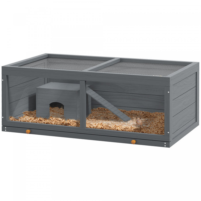 Pawhut Cage En Bois Pour Hamster, Kit Pour Petits Animaux, Maison De Jeu D'exercice Pour Hamsters Nains, Chinchillas, Cochons D'inde, Lapins, Plateau Coulissant, Dessus Ouvrable