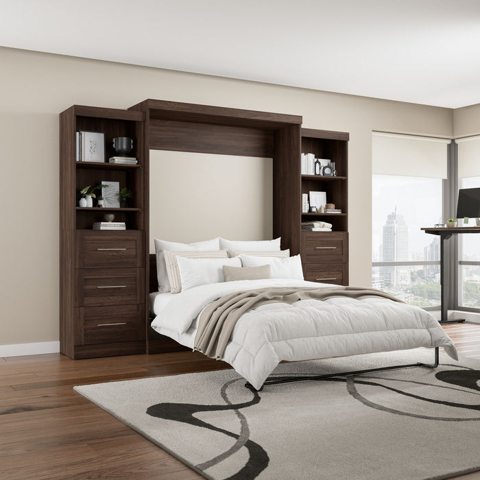 Grand lit escamotable Pur de Bestar de 115 po avec 2 meubles à tablettes et tiroirs - noyer noir