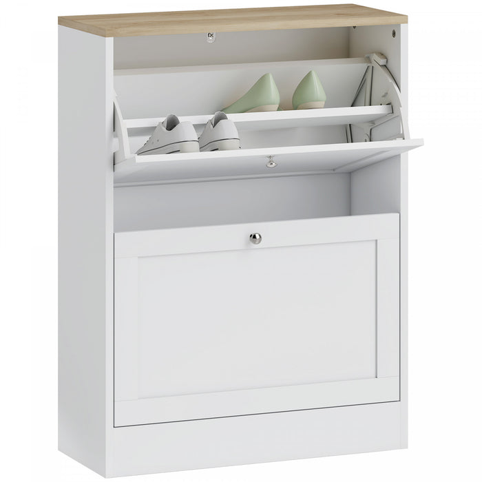 HOMCOM Armoire a chaussures, 2 tiroirs rabattable, etageres reglables Blanc