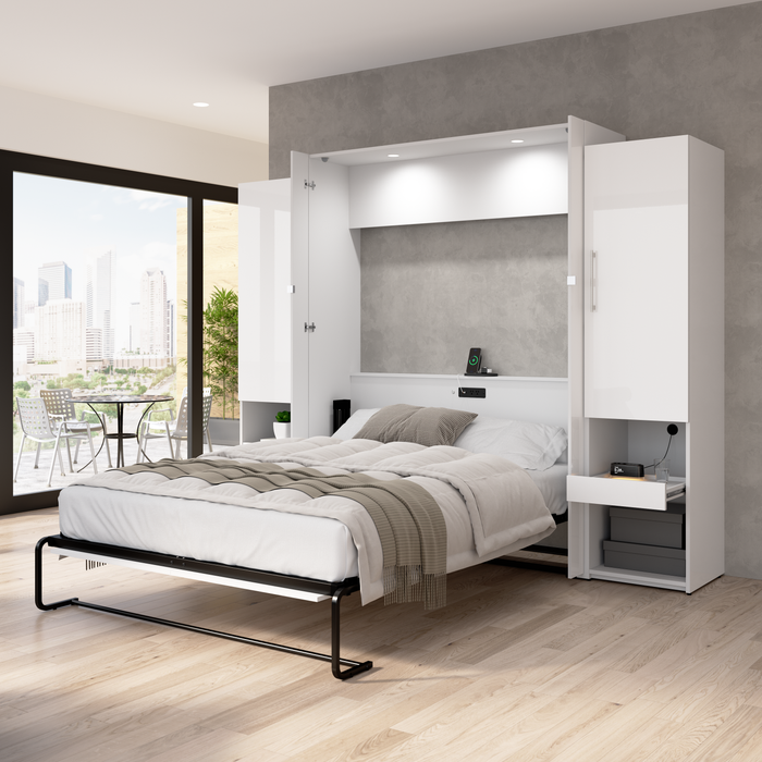 Grand lit escamotable Avalon de Bestar de 107 po (L) avec armoires de rangement et tablette coulissante