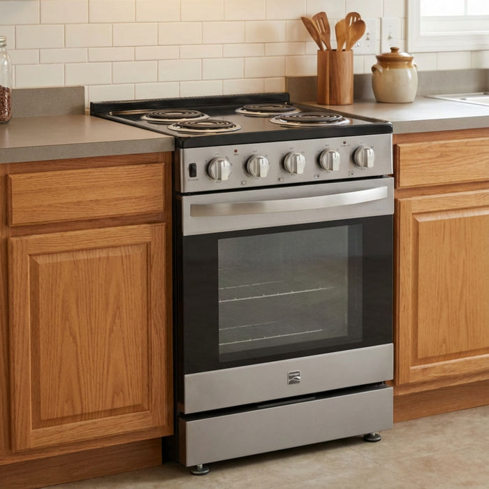 Cuisinière électrique amovible Kenmore de 24 po avec commandes à l’avant et éléments en serpentin - acier inoxydable - KKCTR24-FC-SS 