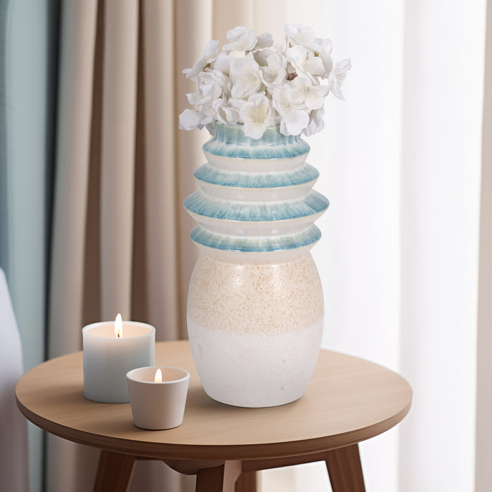 Vase de 12 po avec dessus cannelé et fini réactif - multicolore