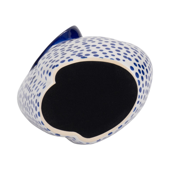 Éléphant étampé à la main de 11 po avec trompe vers le haut - bleu et blanc