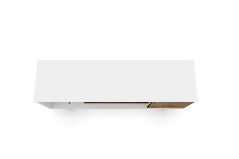Meuble pour téléviseur Liberty de Manhattan Comfort de 53,14 po de style moderne du milieu du 20e siècle avec 5 tablettes et 1 porte - blanc et brun