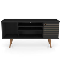 Meuble pour téléviseur Liberty de Manhattan Comfort de 53,14 po de style moderne du milieu du 20e siècle avec 5 tablettes et 1 porte - noir