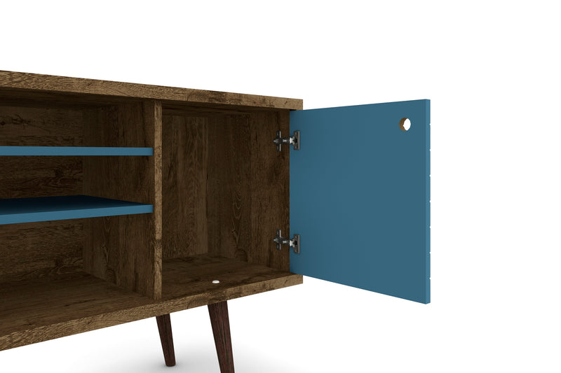 Meuble pour téléviseur Liberty de Manhattan Comfort de 53,14 po de style moderne du milieu du 20e siècle avec 5 tablettes et 1 porte - brun rustique