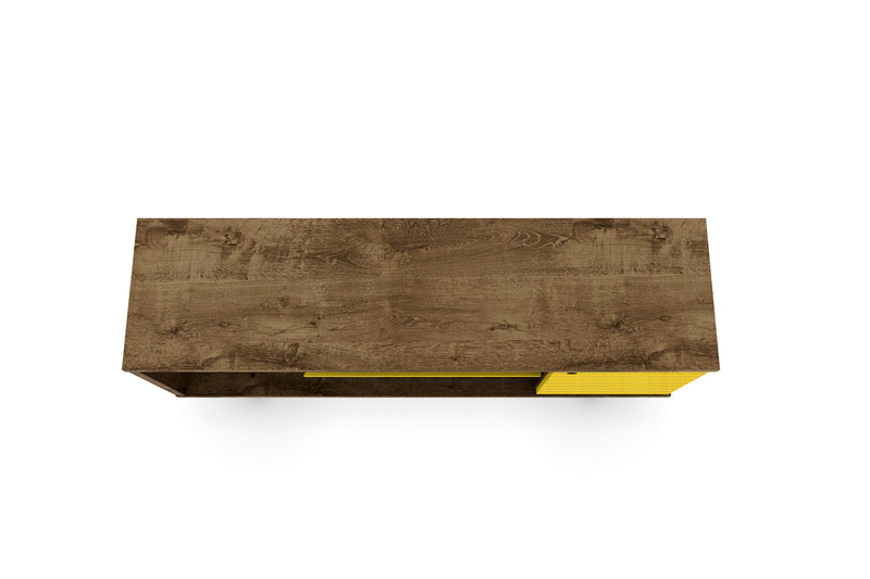 Meuble pour téléviseur Liberty de Manhattan Comfort de 53,14 po de style moderne du milieu du 20e siècle avec 5 tablettes et 1 porte - brun rustique et blanc