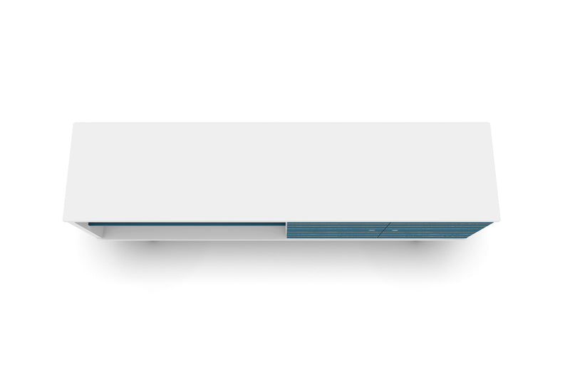 Meuble pour téléviseur Liberty de Manhattan Comfort de 62,99 po de style moderne du milieu du 20e siècle avec 3 tablettes et 2 portes - blanc et bleu turquoise
