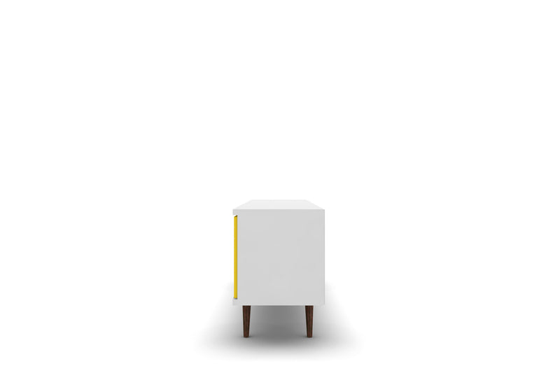 Meuble pour téléviseur Liberty de Manhattan Comfort de 62,99 po de style moderne du milieu du 20e siècle avec 3 tablettes et 2 portes - blanc et brun rustique
