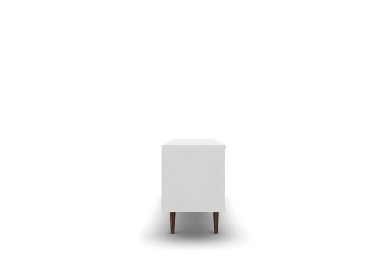 Meuble pour téléviseur Liberty de Manhattan Comfort de 62,99 po de style moderne du milieu du 20e siècle avec 3 tablettes et 2 portes - blanc et brun rustique