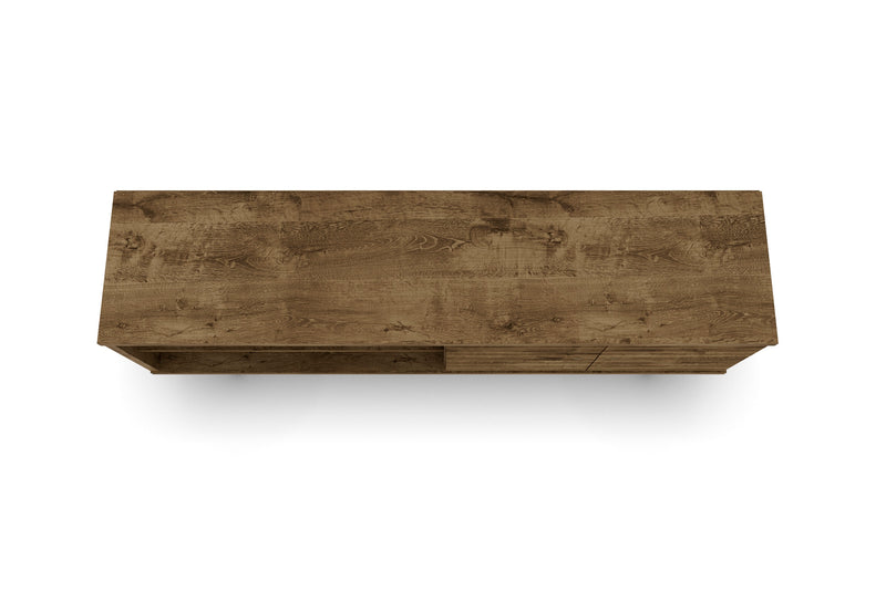 Meuble pour téléviseur Liberty de Manhattan Comfort de 62,99 po de style moderne du milieu du 20e siècle avec 3 tablettes et 2 portes - brun rustique et jaune