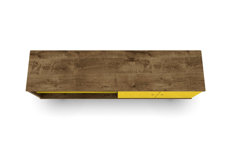 Meuble pour téléviseur Liberty de Manhattan Comfort de 62,99 po de style moderne du milieu du 20e siècle avec 3 tablettes et 2 portes - brun rustique et blanc