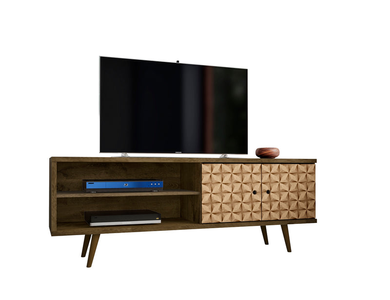 Meuble pour téléviseur Liberty de Manhattan Comfort de 62,99 po de style moderne du milieu du 20e siècle avec 3 tablettes et 2 portes - brun
