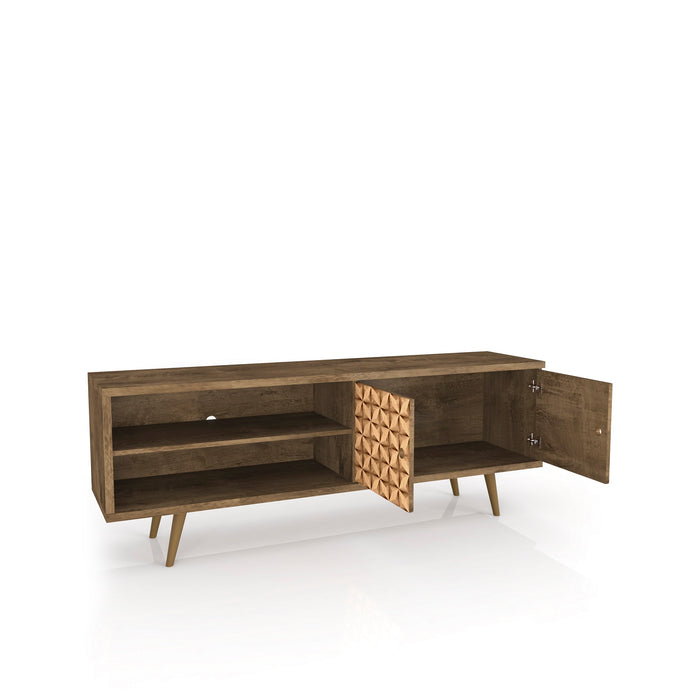 Meuble pour téléviseur Liberty de Manhattan Comfort de 62,99 po de style moderne du milieu du 20e siècle avec 3 tablettes et 2 portes - brun