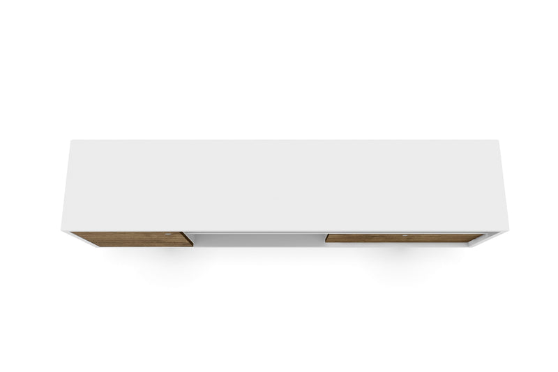 Meuble pour téléviseur Liberty de Manhattan Comfort de 70,86 po de style moderne du milieu du 20e siècle avec 4 espaces tablette et 1 tiroir - blanc et brun rustique