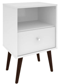 Table de nuit Liberty de Manhattan Comfort de style moderne du milieu du 20e siècle avec compartiment et tiroir - blanche