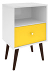 Table de nuit Liberty de Manhattan Comfort de style moderne du milieu du 20e siècle avec compartiment et tiroir - blanche et jaune