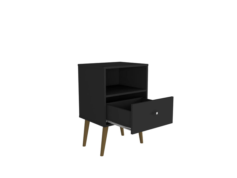 Table de nuit Liberty de Manhattan Comfort de style moderne du milieu du 20e siècle avec 1 compartiment et 1 tiroir - noire