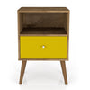 Table de nuit Liberty de Manhattan Comfort de style moderne du milieu du 20e siècle avec compartiment et tiroir - brun rustique et jaune