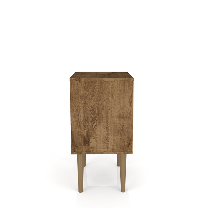 Table de nuit Liberty de Manhattan Comfort de style moderne du milieu du 20e siècle avec compartiment et tiroir - brun rustique et blanche