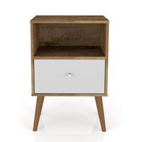 Table de nuit Liberty de Manhattan Comfort de style moderne du milieu du 20e siècle avec compartiment et tiroir - brun rustique et blanche