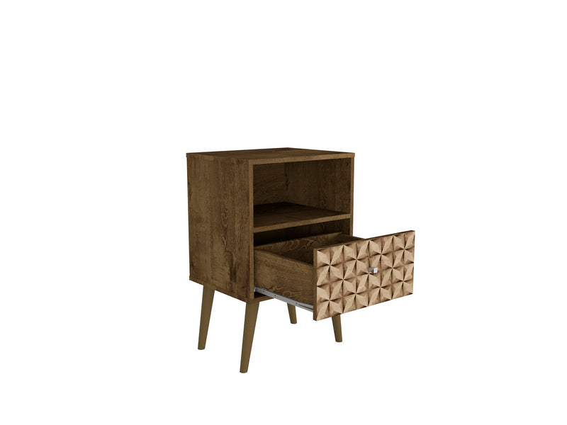 Table de nuit Liberty de Manhattan Comfort de style moderne du milieu du 20e siècle avec compartiment et tiroir - brun rustique