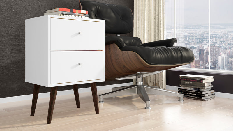 Table de nuit Liberty de Manhattan Comfort de style moderne du milieu du 20e siècle avec 2 tiroirs à extension complète - blanche