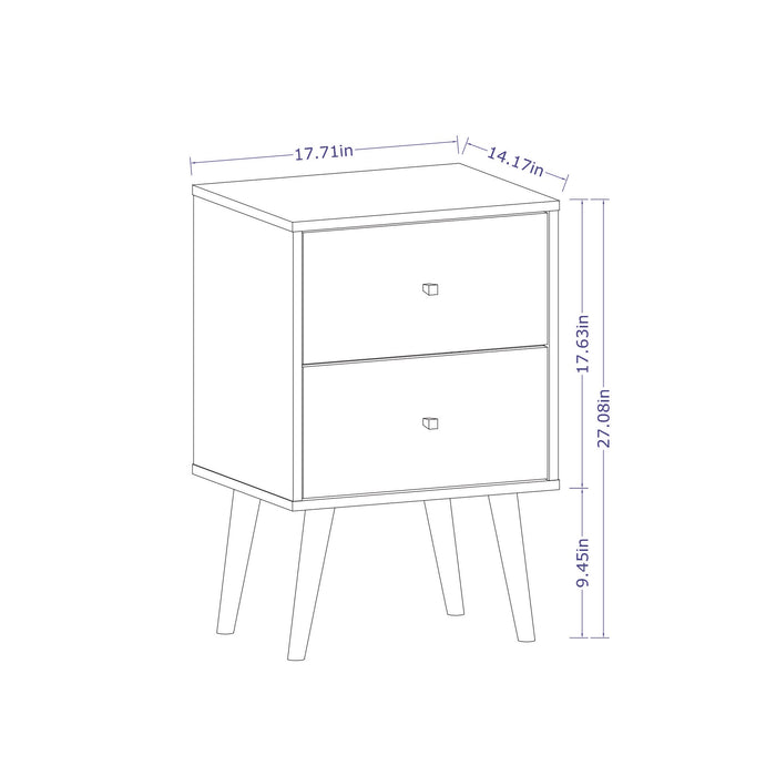 Table de nuit Liberty de Manhattan Comfort de style moderne du milieu du 20e siècle avec 2 tiroirs à extension complète - blanche