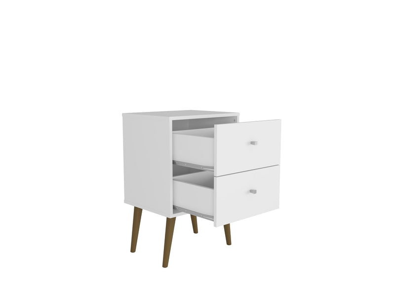 Table de nuit Liberty de Manhattan Comfort de style moderne du milieu du 20e siècle avec 2 tiroirs à extension complète - blanche