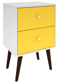 Table de nuit Liberty de Manhattan Comfort de style moderne du milieu du 20e siècle avec 2 tiroirs à extension complète - blanche et jaune