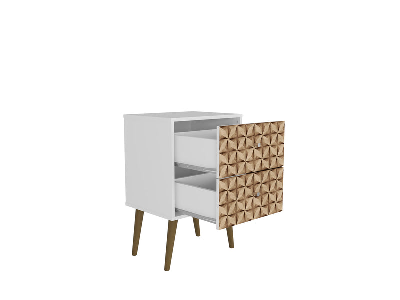 Table de nuit Liberty de Manhattan Comfort de style moderne du milieu du 20e siècle avec 2 tiroirs à extension complète - blanche et brune