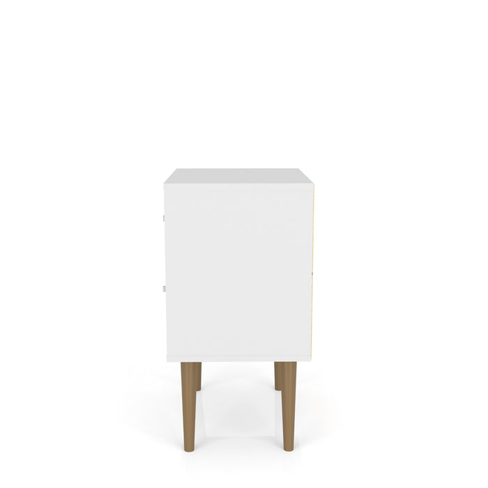 Table de nuit Liberty de Manhattan Comfort de style moderne du milieu du 20e siècle avec 2 tiroirs à extension complète - blanche et brune