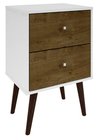 Table de nuit Liberty de Manhattan Comfort de style moderne du milieu du 20e siècle avec 2 tiroirs à extension complète - blanche et brun rustique