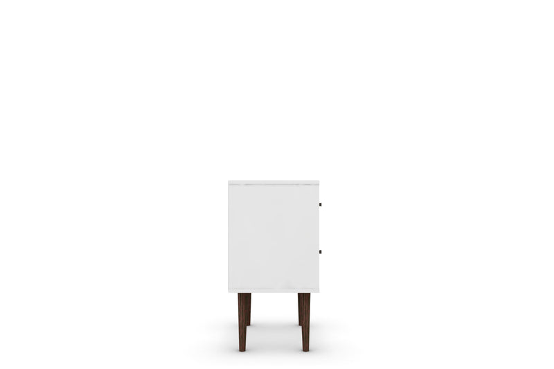 Table de nuit Liberty de Manhattan Comfort de style moderne du milieu du 20e siècle avec 2 tiroirs à extension complète - blanche et brun rustique