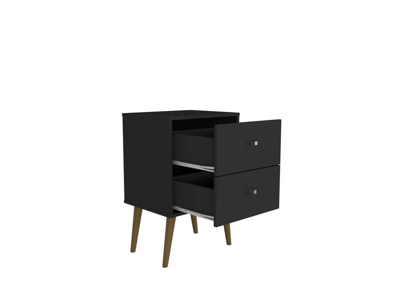 Table de nuit Liberty de Manhattan Comfort de style moderne du milieu du 20e siècle avec 2 tiroirs à extension complète - noire