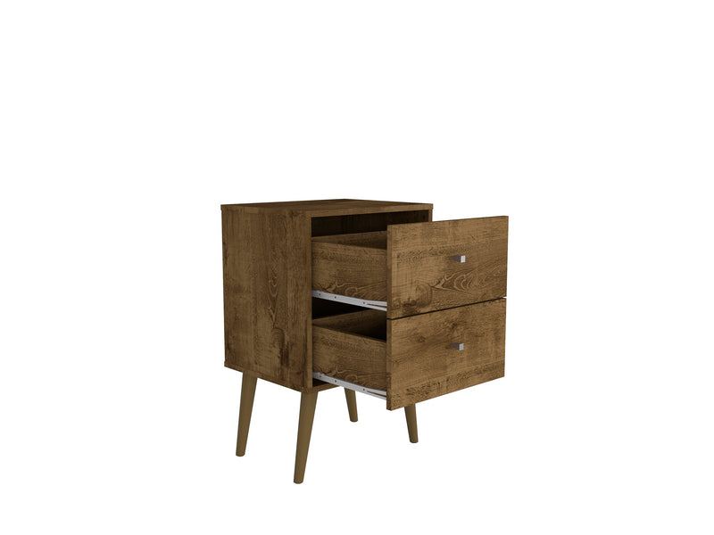Table de nuit Liberty de Manhattan Comfort de style moderne du milieu du 20e siècle avec 2 tiroirs à extension complète - brun rustique