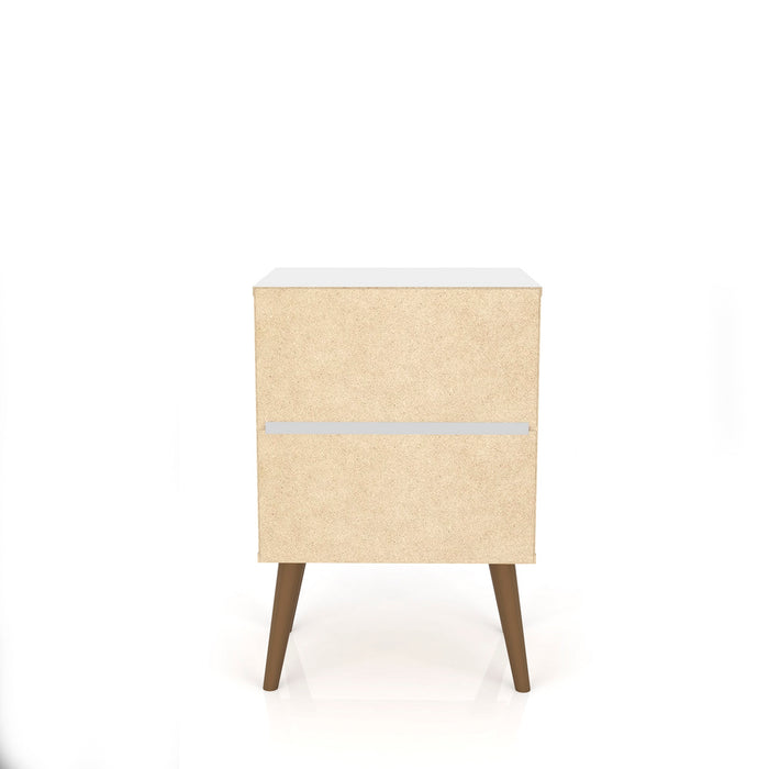 Table de nuit Liberty de Manhattan Comfort de style moderne du milieu du 20e siècle avec 2 tiroirs à extension complète - brun rustique et jaune