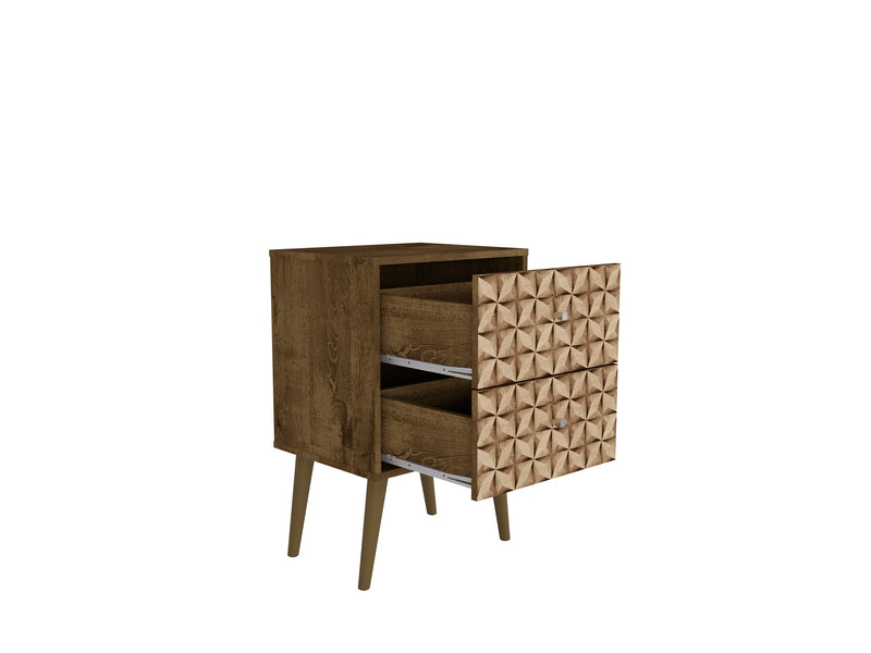 Table de nuit Liberty de Manhattan Comfort de style moderne du milieu du 20e siècle avec 2 tiroirs à extension complète - brune