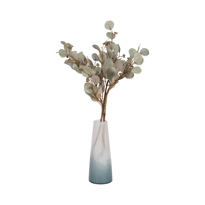 Vase de 11 po en verre à motif d’eaux bleu clair - bleu et blanc
