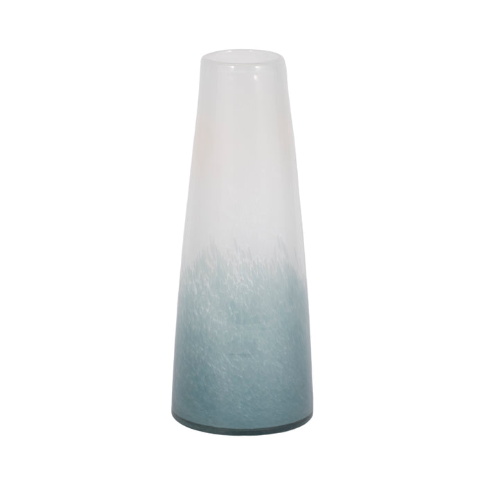 Vase de 11 po en verre à motif d’eaux bleu clair - bleu et blanc