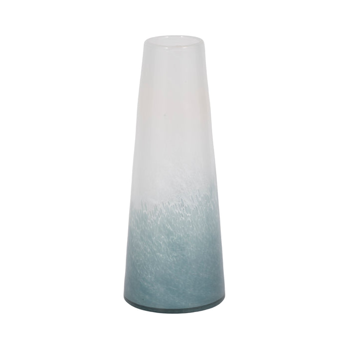 Vase de 11 po en verre à motif d’eaux bleu clair - bleu et blanc